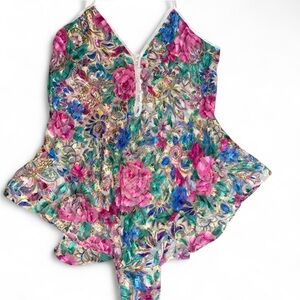 Victoria’s Secret Gold Label Vintage Multicolored Sheer Floral Bodysuit Size L